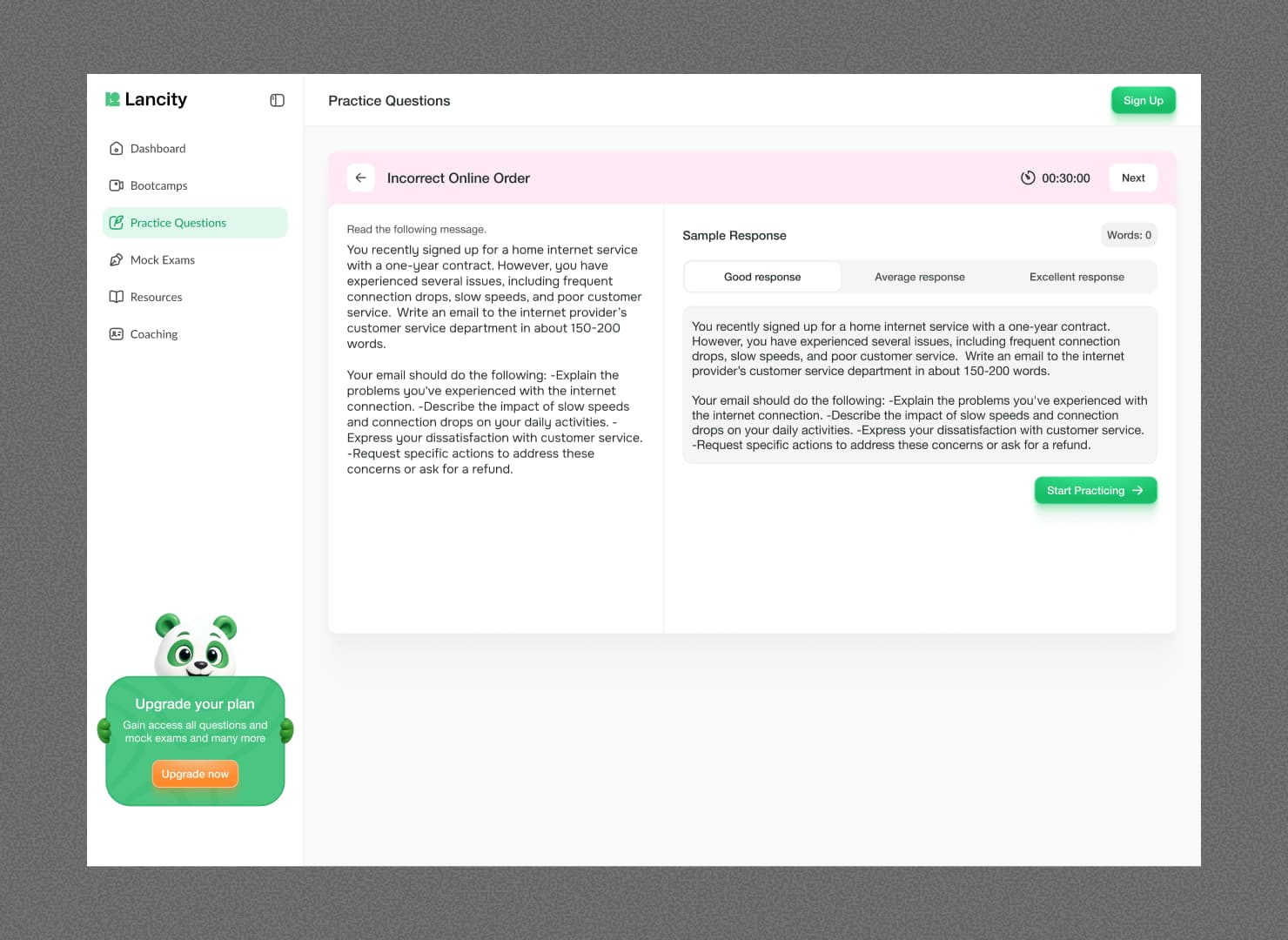 Lancity bootcamp listing page — grid of upcoming bootcamp cards each showing title, date, time, instructor, price tag, and a 'Register' CTA; tabs at the top switching between Upcoming and Past; a capacity indicator showing spots remaining