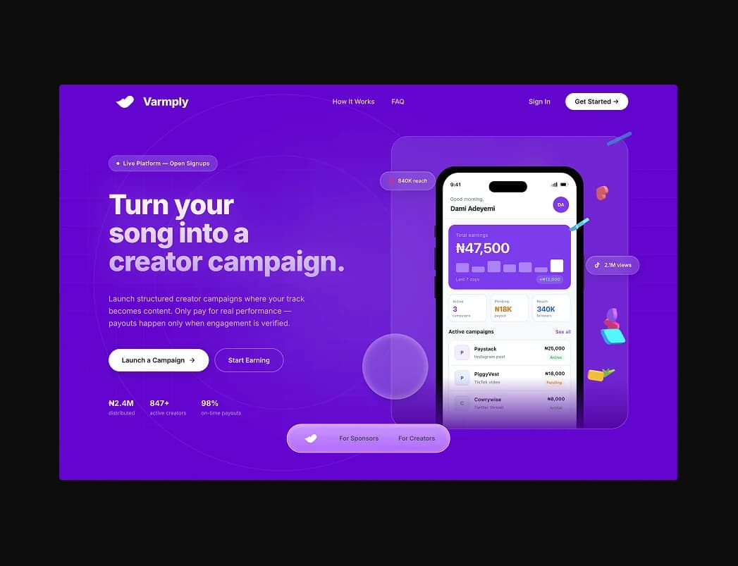 Varmply: marketing website preview